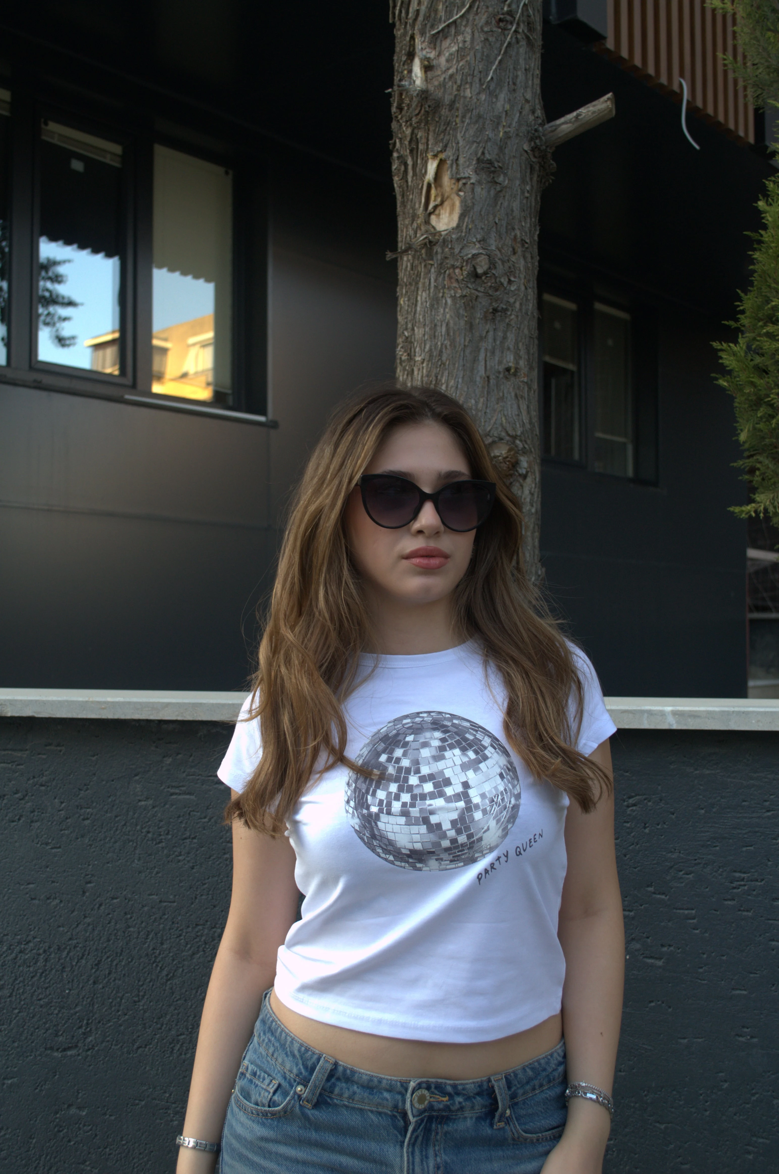 Disko topu baskılı T-Shirt