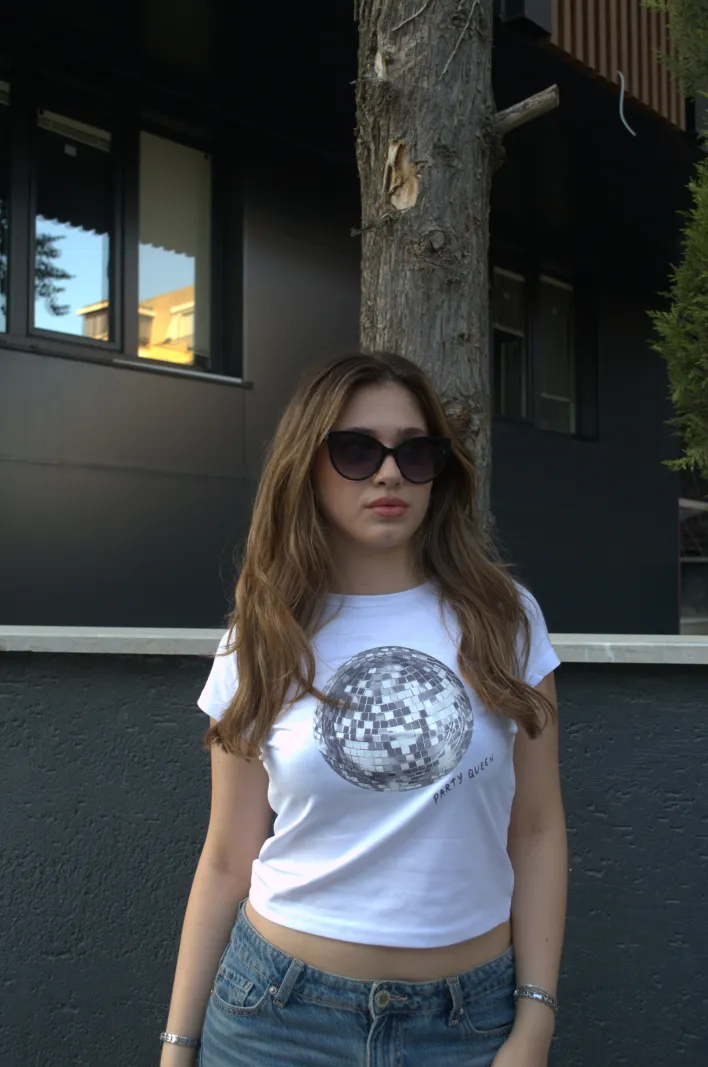 Disko topu baskılı T-Shirt