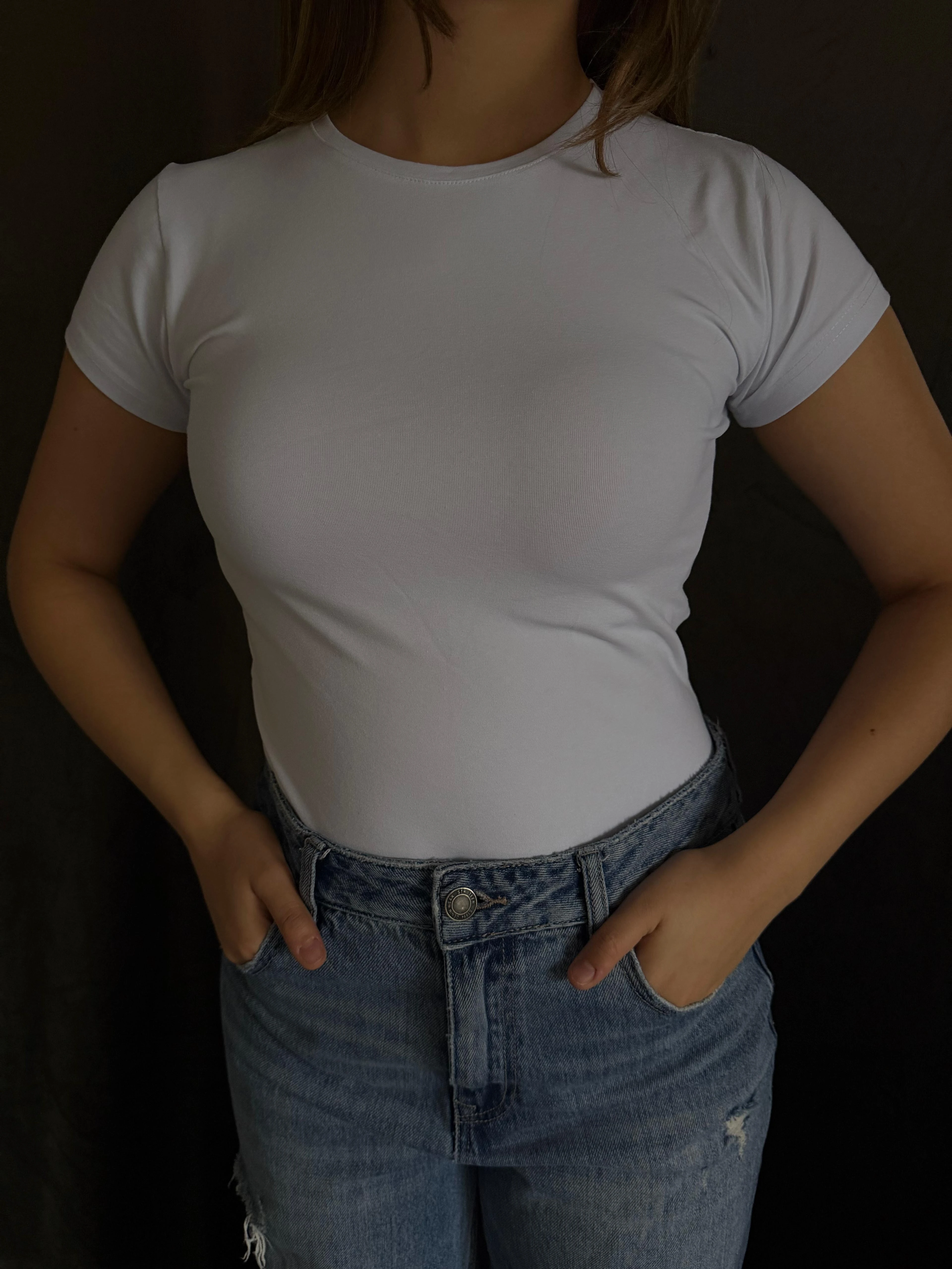 Beyaz Bisiklet Yaka T-Shirt