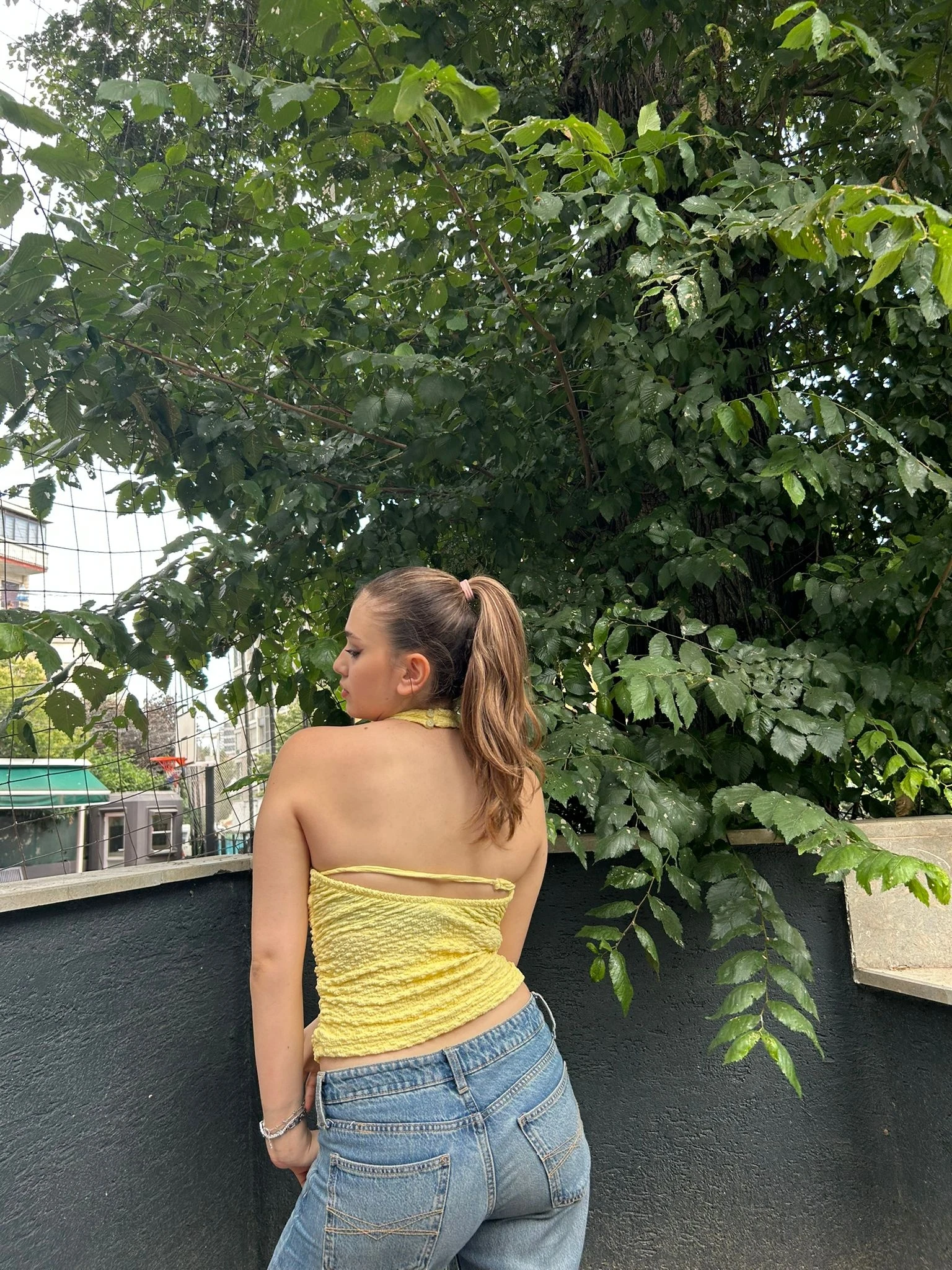 Sarı Sırtı Ayarlanabilir Gofre Bluz